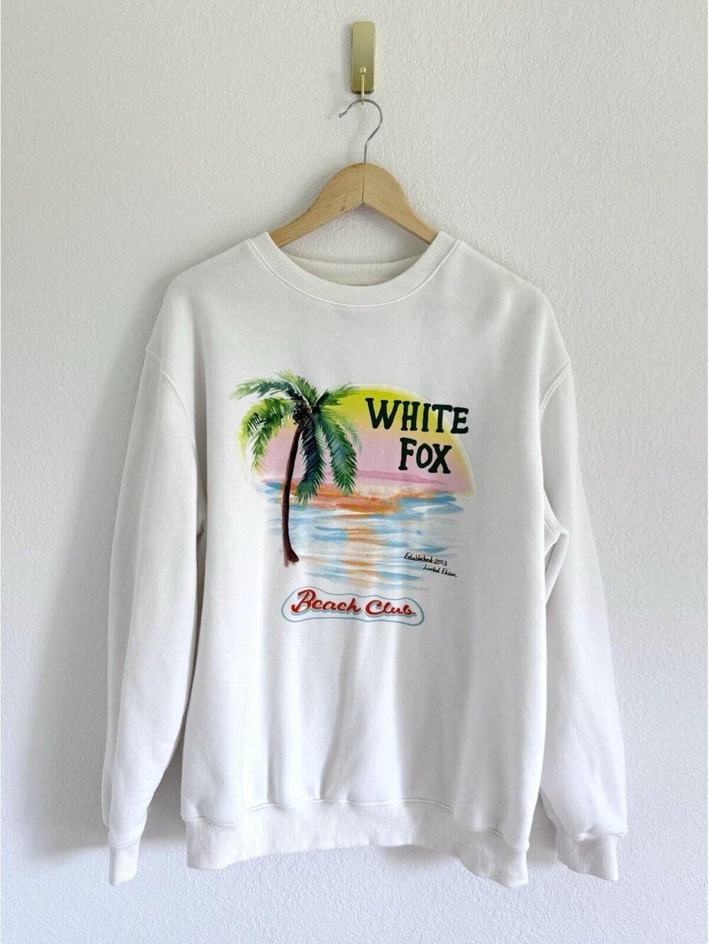White Fox Crewneck Sweatshirt Limited Edition Beach Club Large Logo Sz S/M